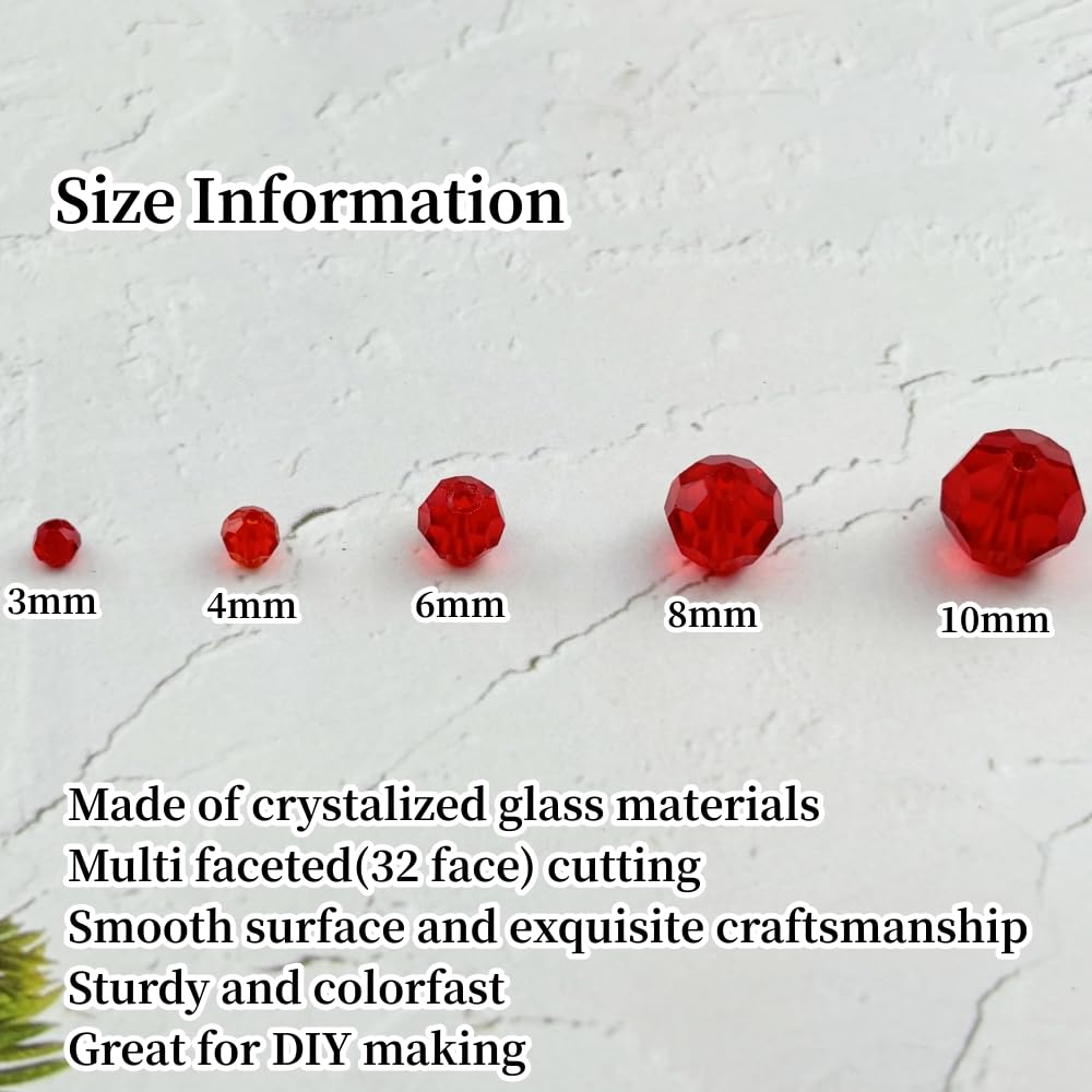 YUEXIGO 400pcs 3mm Round Crystal Glass Beads for Jewelry Making, Faceted Crystal Glass Spacer Beads for Bracelet Earring Necklace DIY Craft(Red)