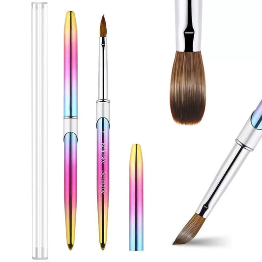100% Pure Kolinsky Acrylic Nail Brush Size 8, Hair Acrylic Chrome Ombre Colorful with Silver Ferrule Round Shaped for Women Girls Manicure Tools Nail Accessories
