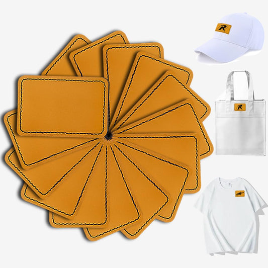 15Pcs Blank Leatherette Hat Patches with Adhesive Rustic Leatherette Rectangle Patch Real Leather Patches for Hats Custom Fabric Repair Sew Laser Supplies Clothes Bags DIY Crafts 3 x 2 Inches (Yellow)