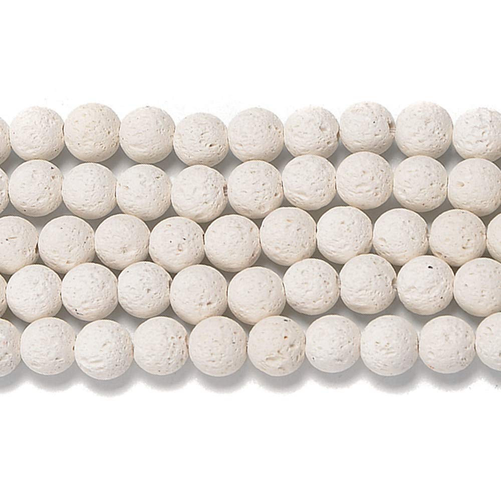 PLTbeads Natural Gemstone Loose Beads Smooth Round Approxi 15 inch DIY Bracelet Necklace for Jewelry Making (10mm, White Lava)