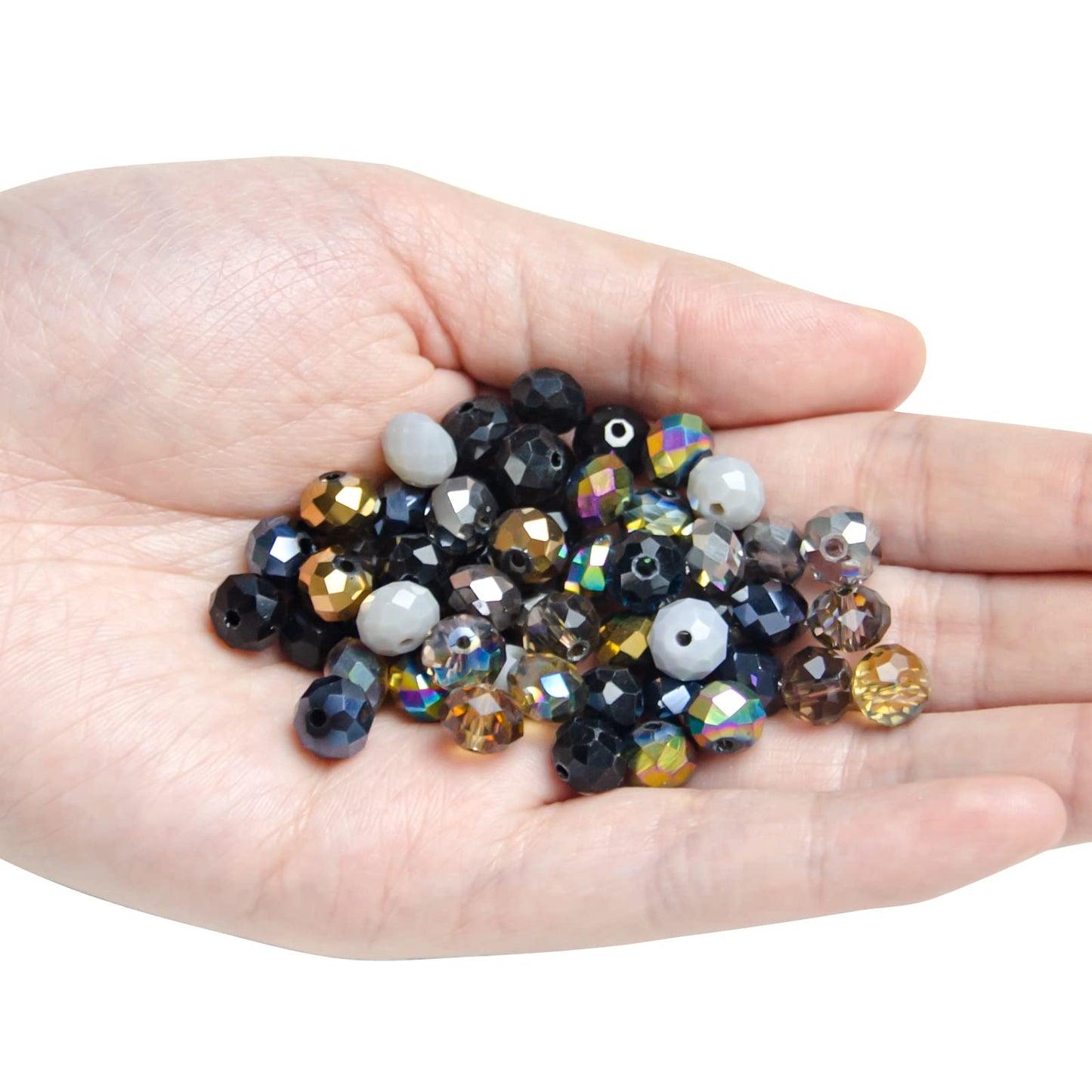 Niziky 200PCS Crystal Glass Beads for Jewelry Making, 6mm Multicolor Black Faceted Rondelle Glass Beads with Hole, Glass Crystal Briolette Spacer Beads for Jewelry Bracrlet Making Crafts Projects