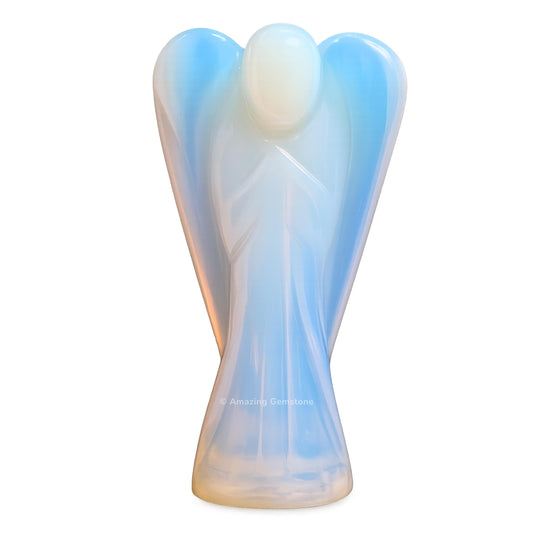 Amazing Gemstone Opalite Crystal Guardian Angel Figurines Ornament for Healing Birthstone, Decoration Statue (Hand Carved Pocket Gemstone Angel) (2 inch)