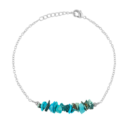 Gemimpression Handmade Turquoise Chips Bar Bracelet – Natural Energy Healing Crystals – Silver Plated Adjustable 8 Inch Chain – Christmas Gift
