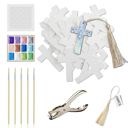 100 Sets Paper Blank Bookmarks with Tassels, Christian Crafts DIY Bookmark Making Kit, Church Activities & Supplies, Party Favor Gift Tags Bulk, Gift for Family & Church