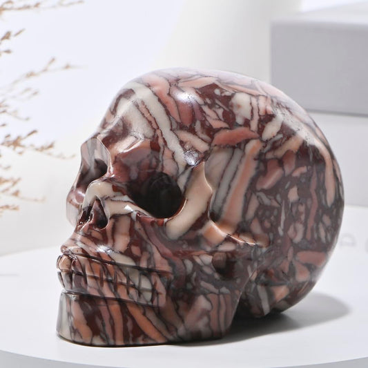 Bmuafry 5''Natural Chocolate Crystal Skull Head Hand Carved Reiki Healing Stone Statue Healing Home Office Art Room Decoration