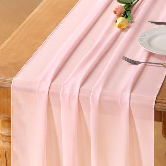 Socomi Blush Pink Chiffon Table Runner - 10ft | Elegant Sheer Decor for Weddings & Events (29x120 Inches)