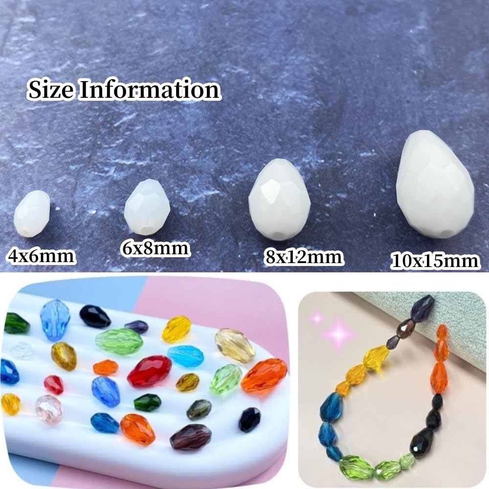 Honkoolly 130pcs 6x8mm Teardrop Crystal Glass Beads Vertical Hole Faceted Glass Teardrop Spacer Beads for Bracelets Necklace Earring DIY Jewelry Making Craft(White)