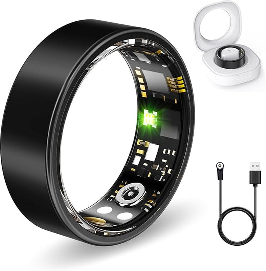 Smart Health Rings for Women Men, Fitness Tracker with Heart Rate, Blood Oxygen, HRV, Sleep Tracker, Step Tracker, No Subscription Fee, IP68 Waterproof Smart Ring for iphone & Android (Black 14#)