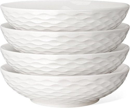 Artena Pasta Bowls Set of 4 - 32oz Ceramic Serving Bowls for Soup, Salad & Noodles | 8-Inch, Microwave & Dishwasher Safe