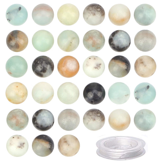 100Pcs Natural Crystal Beads Stone Gemstone Round Loose Energy Healing Beads with Free Crystal Stretch Cord for Jewelry Making (Multi-Color Amazonite, 8MM)