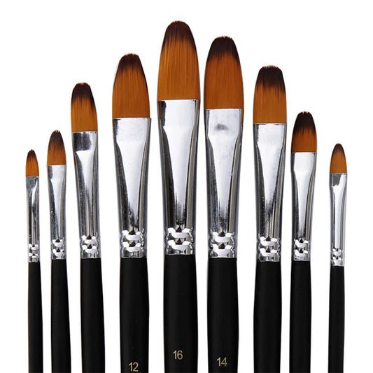 Artist Paint Brushes Set,9 Pcs Professional Filbert Brushes for Acrylic Oil Watercolor Gouache Painting Kits with Long Handle Nylon Hair Black