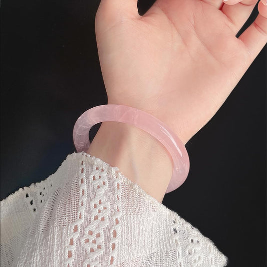 URED Ice Jade Bangle for Women Good Luck Bangle Pink Round Feng Shui Fashion Elegant Stone Jade Bracelet Yoga meditation mother gift Birthday good luck