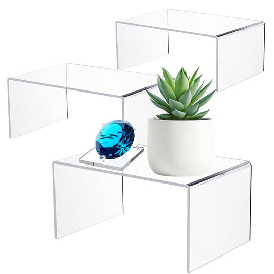 Jusalpha Acrylic Display Risers, 12 Inch, 5mm Thick, Set of 3, Heavy Duty Display Stand for Jewelry, Collectibles, Cupcakes (12'' 11'' 10.25'')