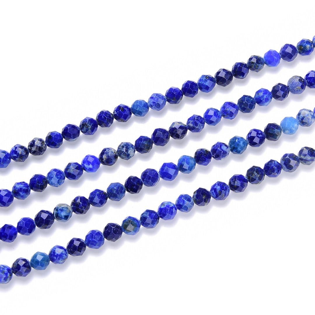 Adabele 30 Inch Natural Blue Lapis Lazuli Healing Gemstone 4mm (0.16 Inch) Tiny Small Faceted Round Loose Beads Stone Spacer (140-160pcs) for Craft Jewelry Making GK4-4