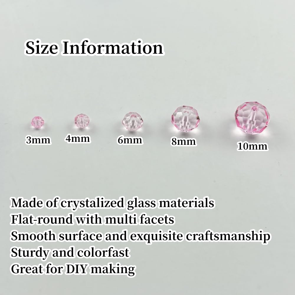 YUEXIGO 600pcs 3mm Crystal Glass Beads for Jewelry Making, Faceted Rondelle Glass Spacer Beads for Wind Chimes Bracelet Earring Necklace DIY Craft(Pink)