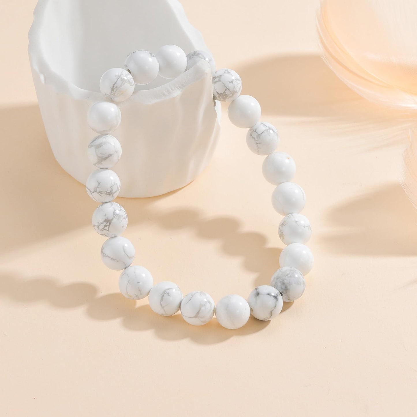 Udolfly Womens Crystal Beaded Bracelets for Women Men Protective Energy Bracelet Natural Gemstone Bead Bracelet 6mm Howlite
