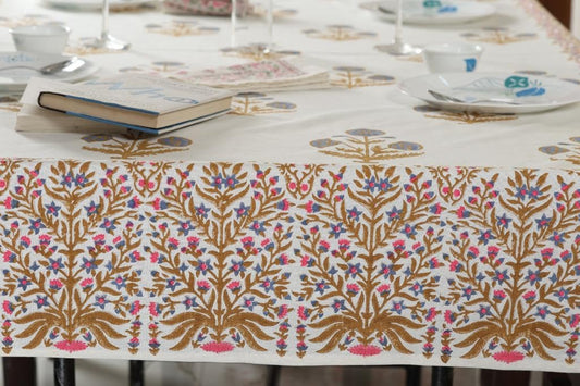 ABHOOH Hand Block Print Tablecloth for Rectangle Table, Block Print Table Cover for Kitchen Dinning Tabletop Decoration Parties Weddings Bithday Christmas (60 X 90 Inches)