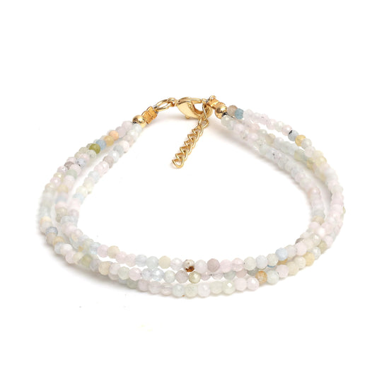 Gempires Morganite Beaded Bracelets Multi Strand Handmade Bracelet Lightweight Wrist Jewelry Hypoallergenic 8 Inch Gold Plated Trendy Western Jewerly For Women
