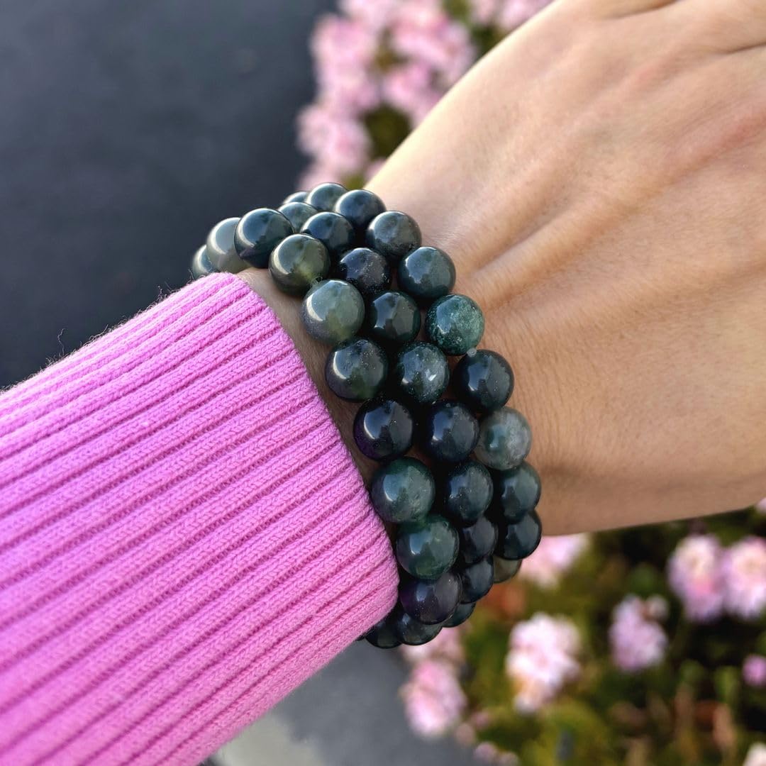 Adabele Real Natural Moss Agate Gemstone Beaded Bracelet 7 inch Stretch Chakra Healing Crystal Stone Jewelry Energy Quartz Rock GB8-25