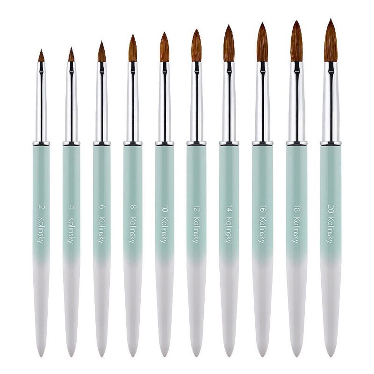 100% Pure Kolinsky Acrylic Nail Brush Size 6, Hair Acrylic Crystal Ombre White Green with Silver Ferrule Round Shaped for Women Girls Manicure Tools Accessories