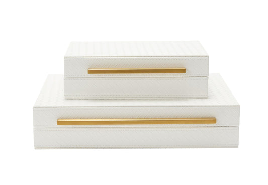 Kingflux White Set of 2pcs Decorative Boxes, Home Storage Boxes Jewelry Organizer, Shelf Orgnizer Box Woment&Men's Accessory Organizer (White)