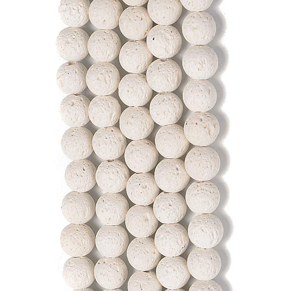 PLTbeads Natural Gemstone Loose Beads Smooth Round Approxi 15 inch DIY Bracelet Necklace for Jewelry Making (10mm, White Lava)