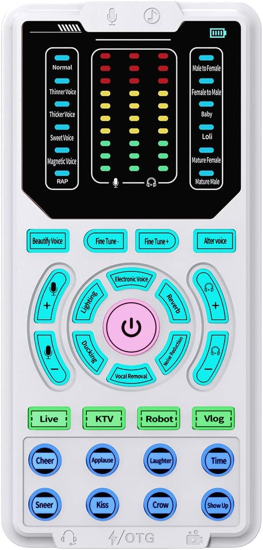 ZJchao 15 Portable Voice Changer Device Sound Effects Machine with Voice Modes Noise Reduction Sound Card for Streaming