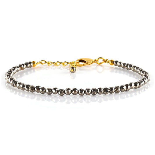 Natural Golden Pyrite Gemstone Micro Beads Dainty Bracelet Jewelry for Women, Birthstone, Chakra Energy Crystals, 14k Gold Plated Chain 8 inch Adjustable