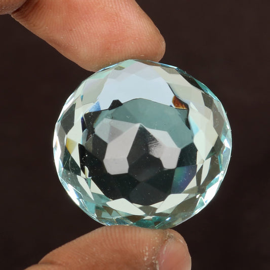 REAL-GEMS Round Cut Blue Aquamarine Loose Gemstone Perfect For Jewlery Making 70-80 Ct. Approx