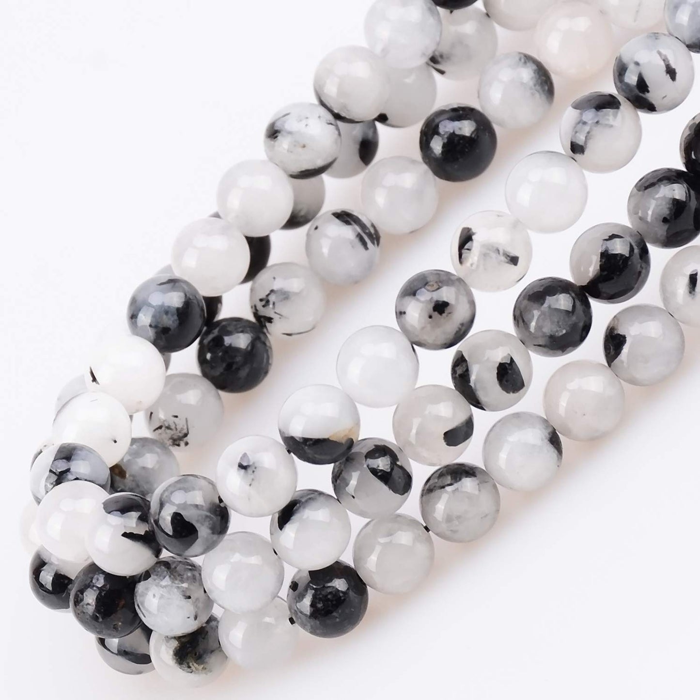 80Pcs Natural Crystal Beads Stone Gemstone Round Loose Energy Healing Beads with Free Crystal Stretch Cord for Jewelry Making (Tourmaline Quartz, 10mm)