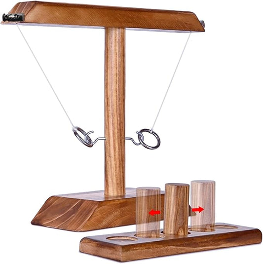 Hook and Ring Game with Shot Ladder, Ring Toss Game for Adults, Wooden Ring Hook Tossing Game Yard Games, Indoor Outdoor Games for Adults Party