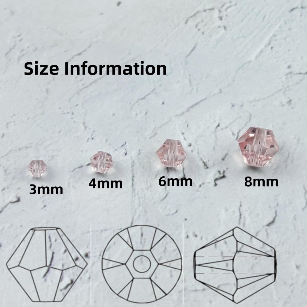 YUEXIGO 400pcs 4mm Bicone Glass Crystal Beads for Jewelry Making, Faceted Bicone Glass Spacer Beads for Bracelet Earring Necklace DIY Craft(Pink)