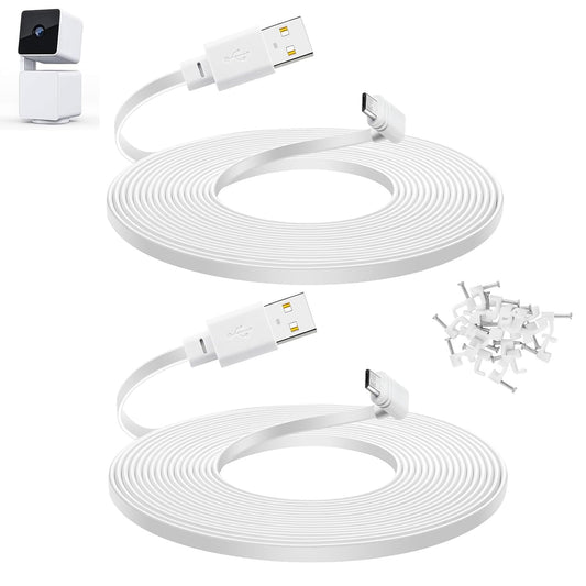 10 v3 90 2-Pack, Smays ft Cable for WYZE Cam Pan Camera, Long Micro USB Flat Power Cord, Degree White