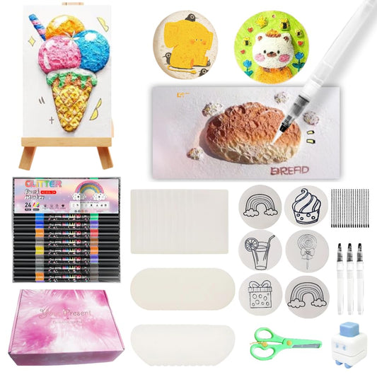 SGTIOS 82 Pcs Magic Foam Texture Painting Kit, Including 42 Pcs Foam Texture Paper, 24 Pcs 48 Colors Dual Brush Tip Glitter Paint Markers, Magical 3D Effect Painting Kit