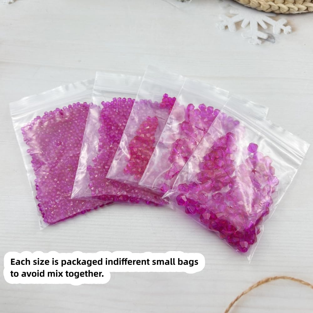 Pinhoollgo 1310pcs Bicone Crystal Glass Beads 2mm 3mm 4mm 6mm 8mm Faceted Crystal Spacer Beads for Bracelets Necklace Pendants Earrings DIY Jewelry Craft Making(Rose Red)