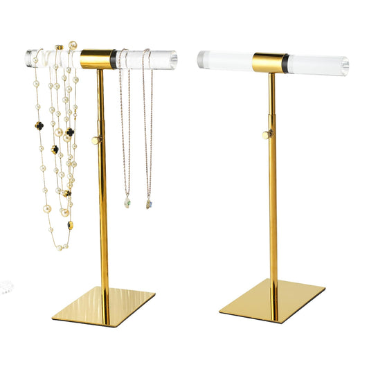 MCKECHSION Acrylic Jewelry Towers - Stainless Steel Long Necklace Stand, Adjustable Height Tabletop Jewelry Organizer for Home & Boutique