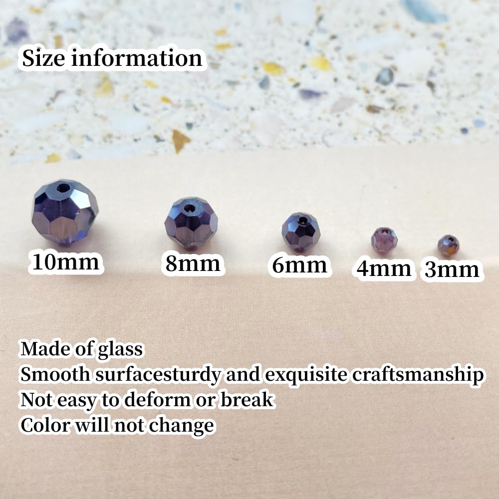 Xinhongo Crystal Glass Beads 50 Pieces 10mm Round Faceted Glass Spacer Beads for Jewelry Making Bracelet Earring Necklace DIY Craft Supplies(Violet AB)