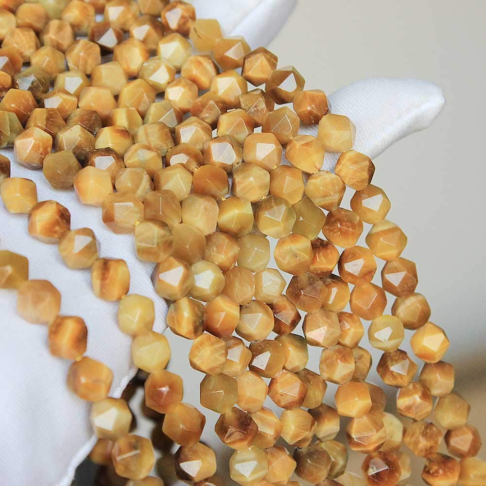 MJDCB Best Sellers Natural Stone Beads Faceted Polygon Golden Tiger Eye Crystal Energy Stone Healing Power for Jewelry Making(8mm)