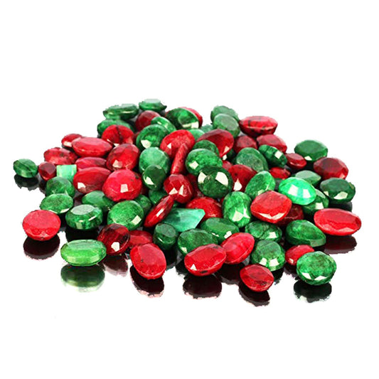GEMHUB Natural Loose Ruby & Emerald Beads 100 Ct./ 7 PCS Gemstones LOT ~ for Jewelry…