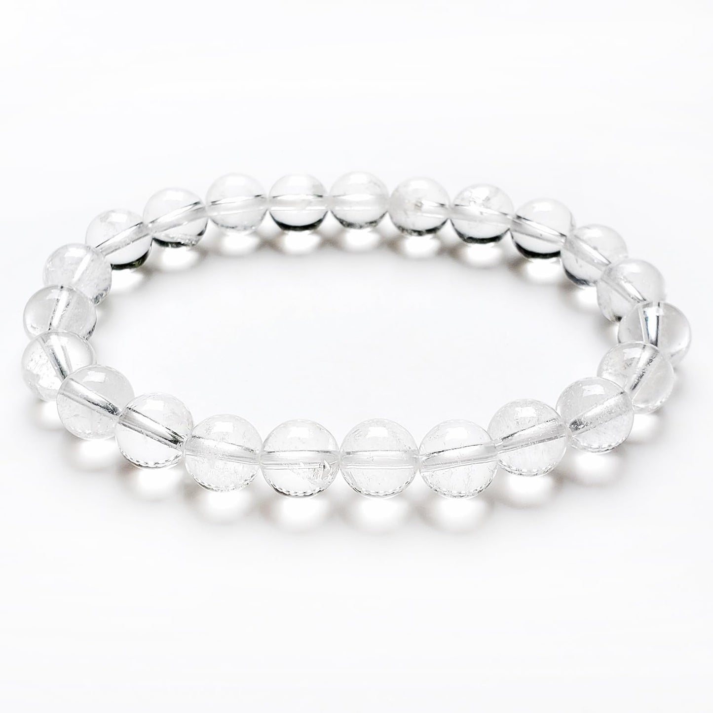 chengmu 8mm Clear White Crystal Stretch Bracelet, Natural Gemstone Round Stone Beads for Beaded Elastic Bracelet 7.5"
