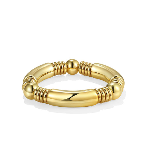 14K Gold Plated Bangles Bracelet for Women Chunky Curved Stacking Plated Bead Ball Stretchable Bracelets （1PCS)