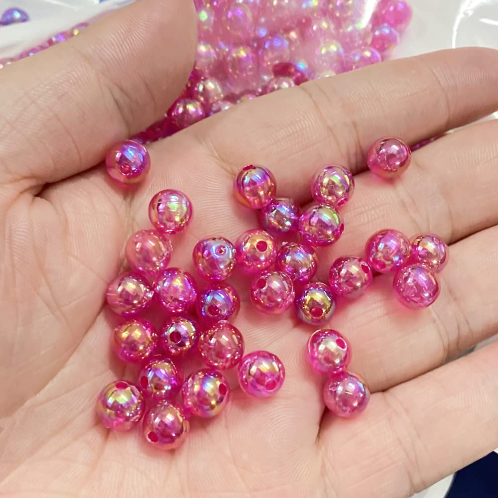 300 Pcs 8mm Acrylic Round Beads AB Colors Round Spacer Beads for Earring Bracelet Necklace Key Chains Jewelry DIY Craft Making(Rose Red AB)