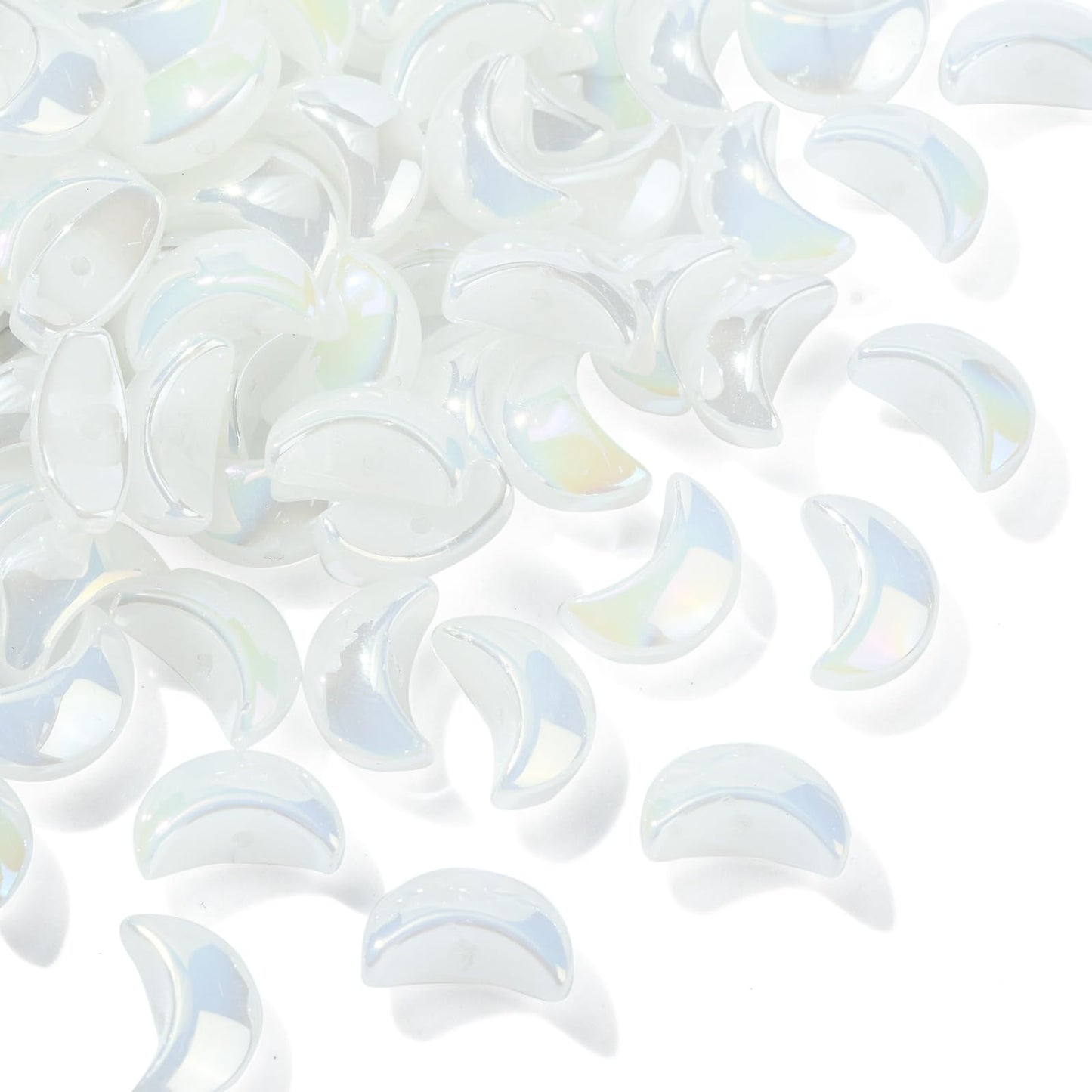 LiQunSweet 100 Pcs Handmade Lampwork White Glass Beads Celestial Crescent Moon Loose Spacer Beads for DIY Jewelry Making and Crafting