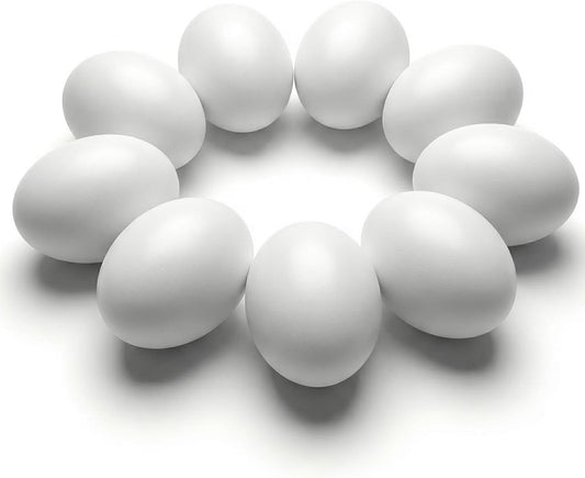 SallyFashion Wooden Fake Eggs - 9 PCS White Easter Eggs for Nesting & Pretend Play Kitchen Accessories