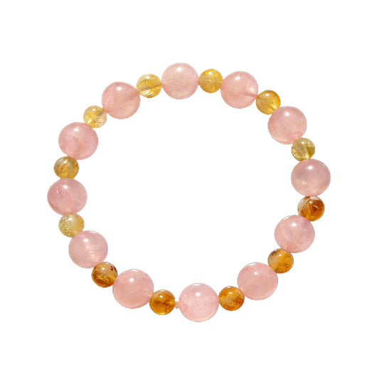 10mm pink crystal paired with 6mm yellow crystal bracelet for peach blossom prosperity and financial luck, natural crystal bracelet for women