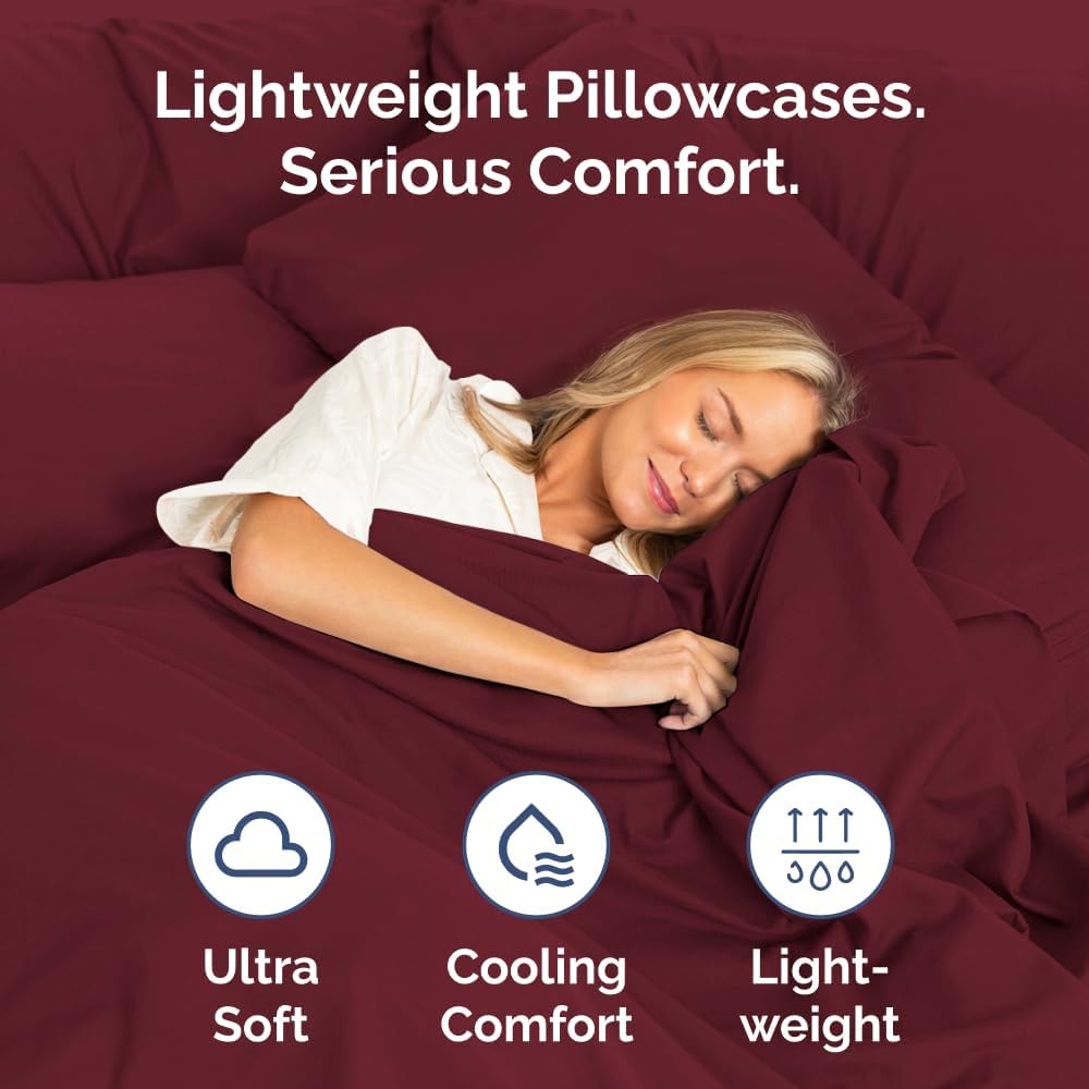 Skiennix Body Pillowcases Set of 2 | Soft 20x54 Long Pillow Covers for Side Sleepers - Burgundy, Wrinkle-Free & Machine Washable