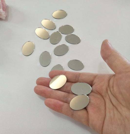 100pcs of Oval Mosaic Tiles,Mosaic Glass Mirror Pieces for DIY Crafts Vases Flowerpots Home Decoration Arts (Silver Mirror)