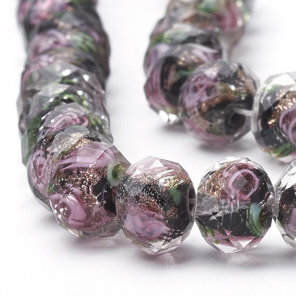 PH PandaHall 45pcs 9~12mm Gold Sand Lampwork Beads Glass Handmade Round Loose Beads for Rosary Making Jewelry Craft Making with 2mm Hole - Black