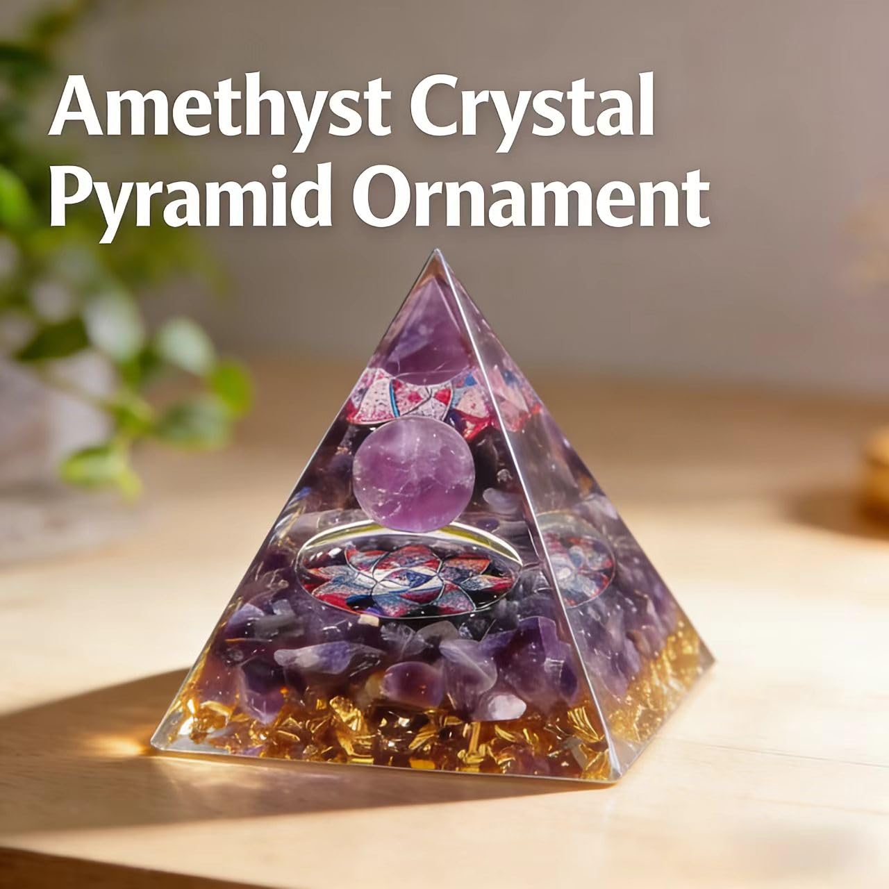 ycyingcheng Moonstone Crystal Orgone Pyramid Ogan Crystal Energy Tower, Nature Reiki Chakra Crushed Stone Jewelry, Crystal Pyramid for Home Decor (Amethyst)
