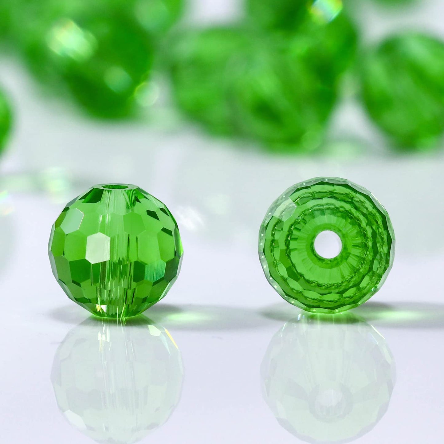 Dowarm 150PCS 6MM Round Crystal Glass Beads for Jewelry Making, Grass Green Faceted Crystal Rondelle Spacer Beads for Crafts Bracelet Wind Chimes Suncatcher